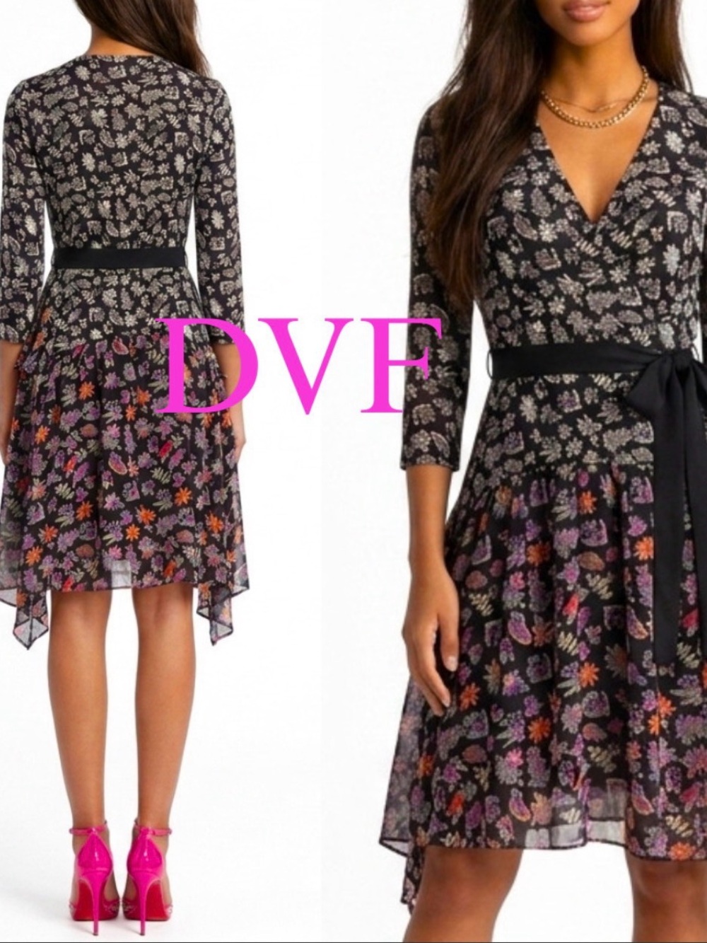 NWT Diane Von Furstenberg Silk Floral Wrap Dress Combo High-Low Size 0
